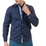 Reversible Cuff Long-Sleeve Button-Down Shirt // Blue (4XL)