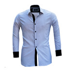 Reversible Cuff Long-Sleeve Button-Down Shirt // White + Black (XL)