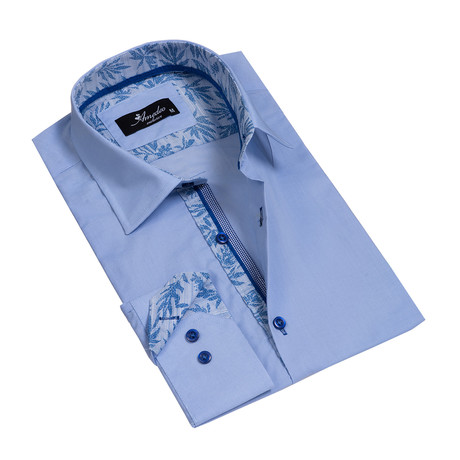 Reversible Cuff Long-Sleeve Button-Down Shirt // Solid Light Blue (4XL)