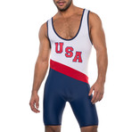 American Jock // Sports Tri-Color Singlet // White Combo (M)