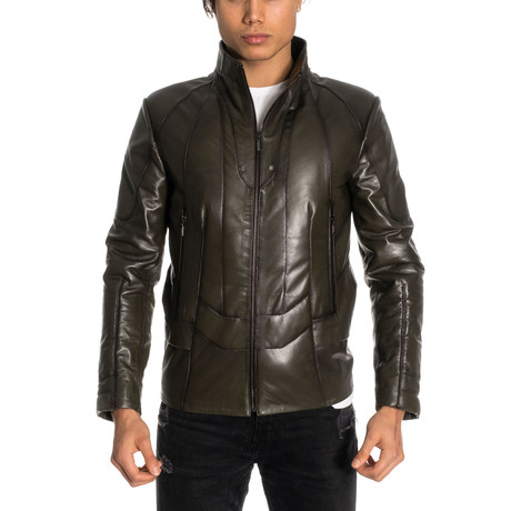 Eli Leather Jacket // Khaki (XS)