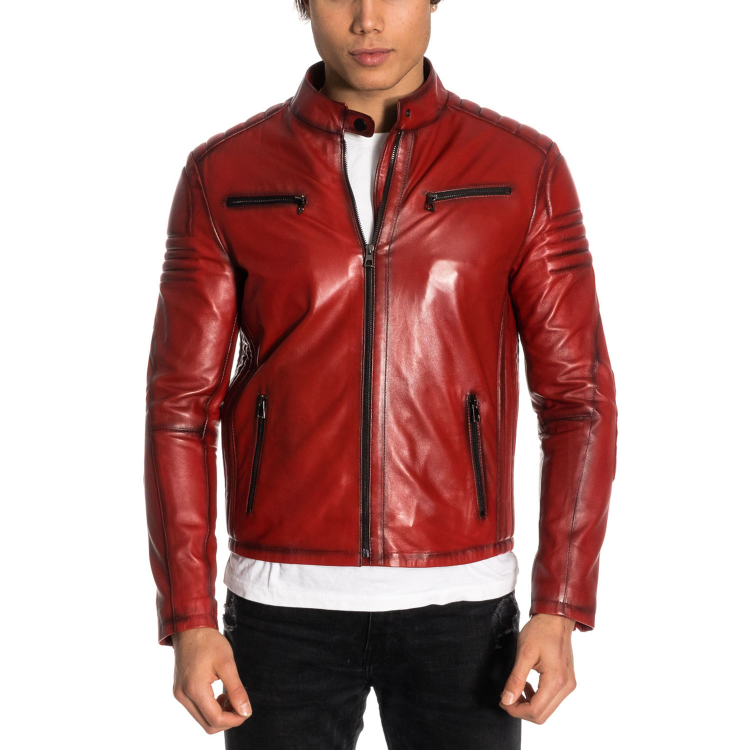 Dante Leather Jacket // Red (4XL) - Vivamood - Touch of Modern
