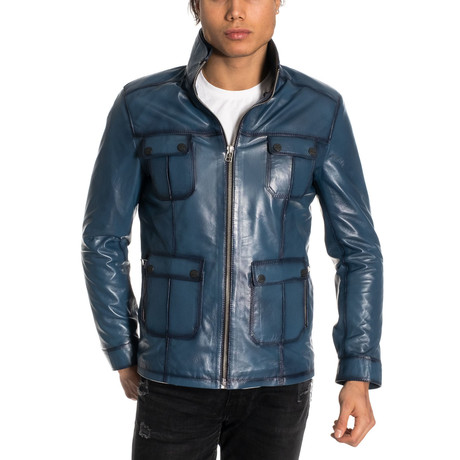 Jaspur Leather Jacket // Blue (XS)