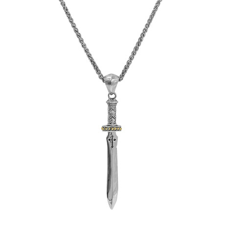Men's Sword Necklace // Silver + 18K Gold