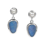 Women's Opal + Pearl Post Earrings // Silver + Blue