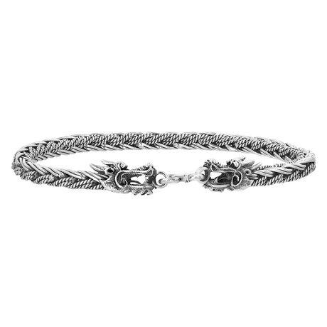 Silver Woven Bracelet + Dragon Head Ends // Silver