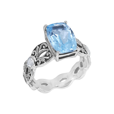 Women's Topaz Ring // Silver + Blue (5)