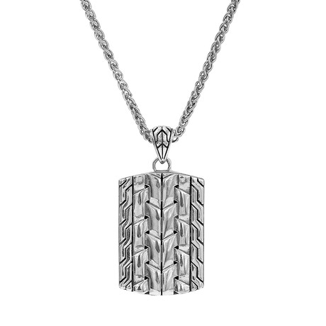Men's Textured Dog Tag Necklace // Silver
