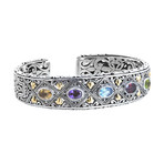 Women's Scrollwork Multi Gem Cuff // Silver + Multicolor (Small)