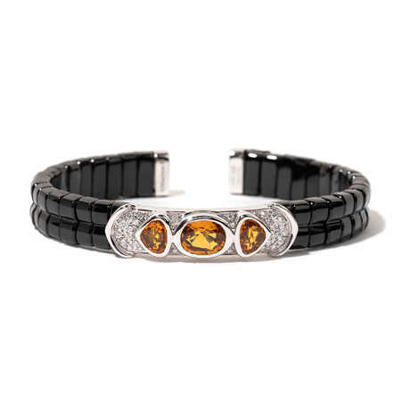 18k White Gold Orange Sapphire Yves Cuff // Jade + Diamond Bracelet // 6.25" // Store Display