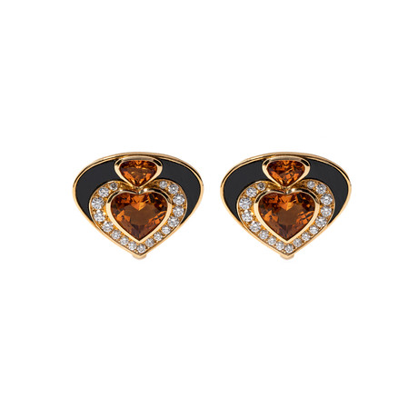 18k Yellow Gold Citrine Onyx + Diamond Petitcoeur Earrings // Store Display