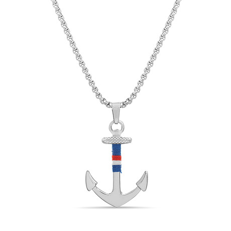 Stainless Steel Wrapped Anchor Cord Necklace // Blue + White + Red