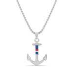 Stainless Steel Wrapped Anchor Cord Necklace // Blue + White + Red