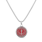 Stainless Steel + Enamel Anchor Design Disc Necklace // Red