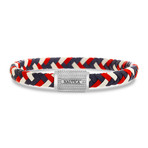 Texture Bar Braided Leather Bracelet // Black + Red + White