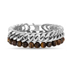 Curb Link Chain + Tiger's Eye Stretch Bracelet // White + Brown