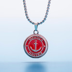 Stainless Steel + Enamel Anchor Design Disc Necklace // Red