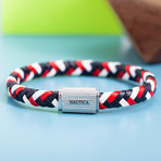 Texture Bar Braided Leather Bracelet // Black + Red + White