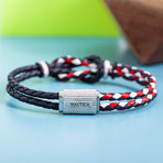 Rondelle Double Strand Braided Leather Knot Design Bracelet // Black + Red + White