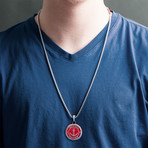 Stainless Steel + Enamel Anchor Design Disc Necklace // Red