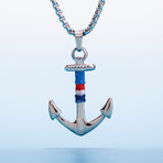 Stainless Steel Wrapped Anchor Cord Necklace // Blue + White + Red