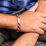 Texture Bar Braided Leather Bracelet // Black + Red + White