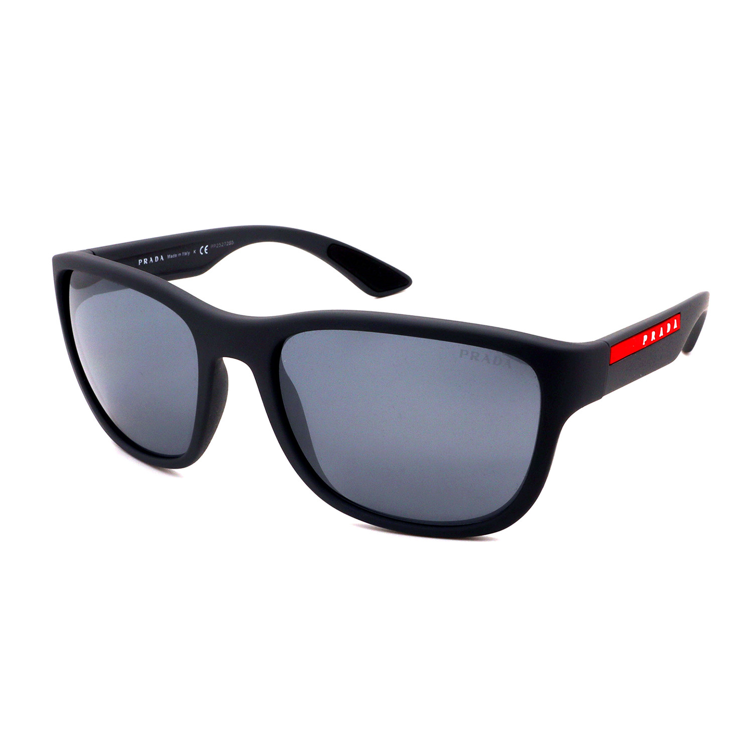 Prada // Men's PS01US-UFKL0 Logo Sunglasses // Matte Black + Red ...