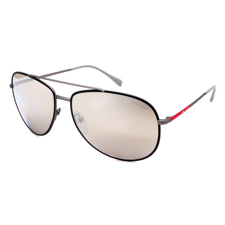 Prada // Men's PS55US-6BJB0 Sunglasses // Black + Silver Mirror