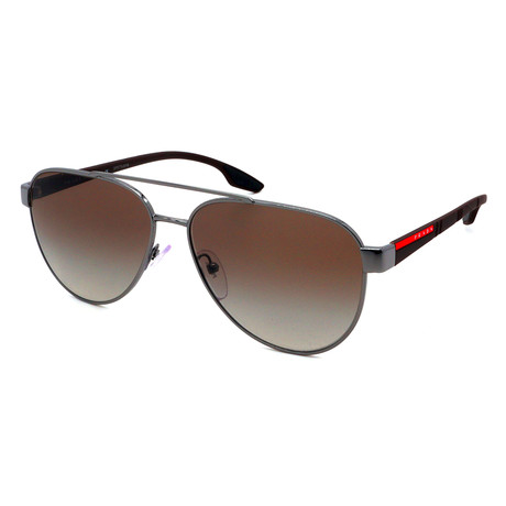 Prada // Men's PS54TS-5AV1X1 Aviator Sunglasses // Silver + Black + Brown + Gray Gradient