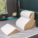 Kind Bed Comfort System Set // Orthopedic Support Pillow // 4-Piece Set (White + Camel // Bamboo-Rayon Cover)