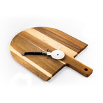 Acacia Wood Serving Board + Pizza Cutter