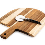 Acacia Wood Serving Board + Pizza Cutter