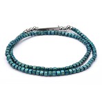 Hematite Cube + Stainless Steel Bead Bracelet // Teal