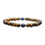 Tiger Eye Stone Bead Bracelet // Brown + Blue