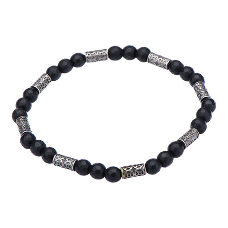 Hematite + Antique Steel Bead Bracelet // Black