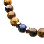 Tiger Eye Stone Bead Bracelet // Brown + Blue