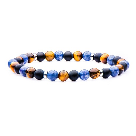 Onyx + Tiger Eye Stone Bead Bracelet // Blue + Brown