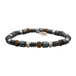 Hematite + Tiger Eye Bead Bracelet // Gunmetal + Brown