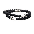 Double Wrap Matte Onyx + Steel Bead Bracelet // Black