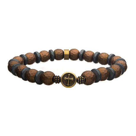 Hematite Stone + Coppertone Bead Bracelet // Brown