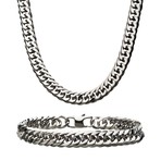 Double Curb Chain Necklace + Bracelet Set // Steel