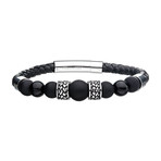 Leather + Steel + Tiger Eye Hybrid Bracelet // Black + Silver