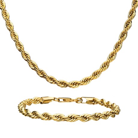 Rope Chain Necklace + Bracelet Set // Gold Plated