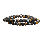 Double Wrap Lava + Tiger Eye + Hematite Stone Bracelet // Black + Brown