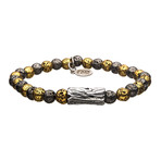 Hematite + Gold Plated Bead Bracelet // Black + Yellow