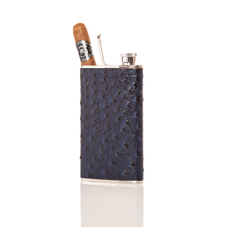 The Wingman Flask + Cigar Holder (Gray Ostrich)