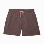 Kutuco Embroidered Swim Shorts // Brown + Red (L)