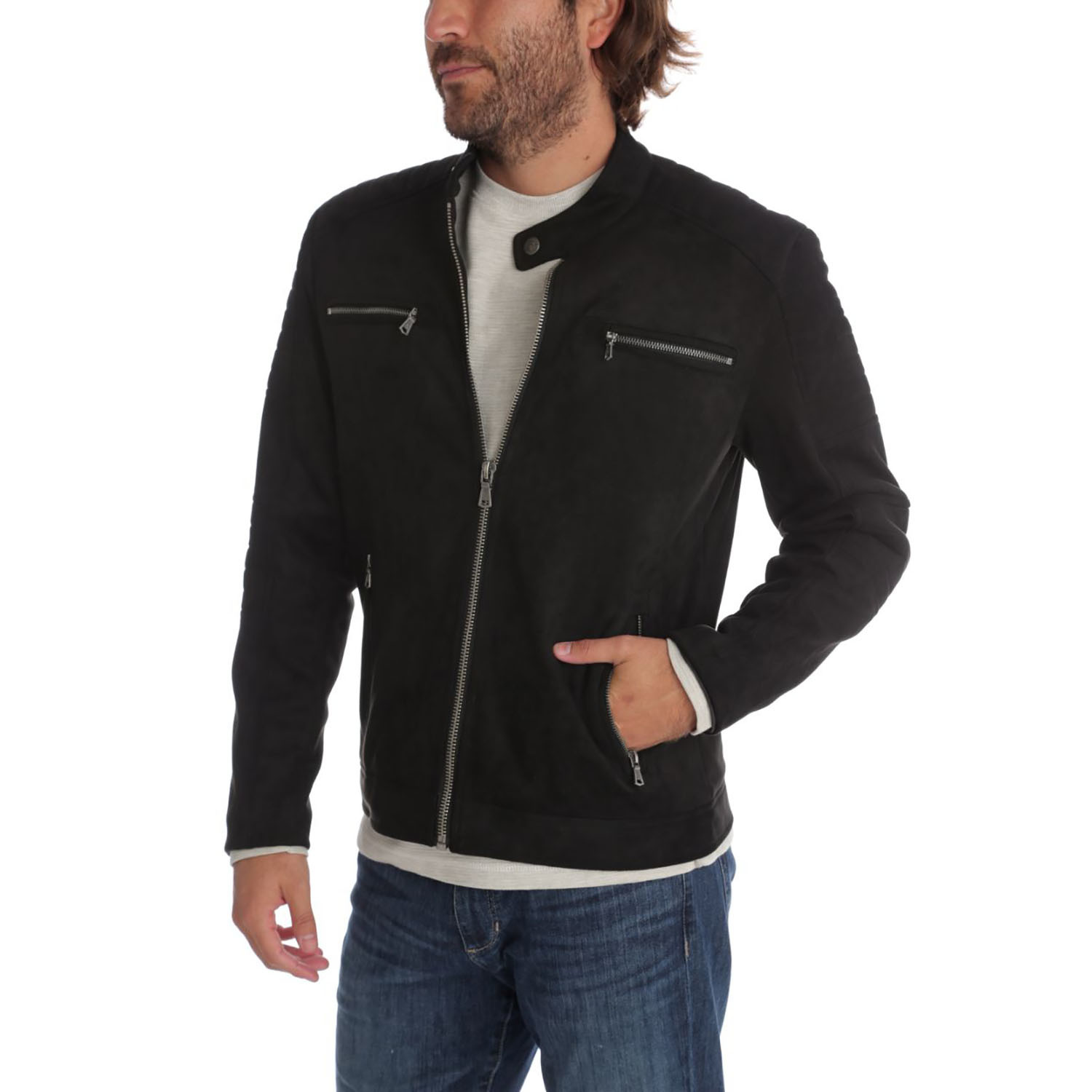 Grant Vegan Suede Bomber Jacket // Black (XL) - PX Clothing - Touch of ...