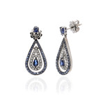 Damiani Regina Cleopatra 18k White Gold Diamond + Sapphire Earrings // Store Display