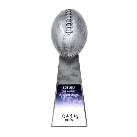 Bob Lilly // Signed Football World Champion Trophy // 15" Replica // Silver // w/ "HOF'80" Inscription